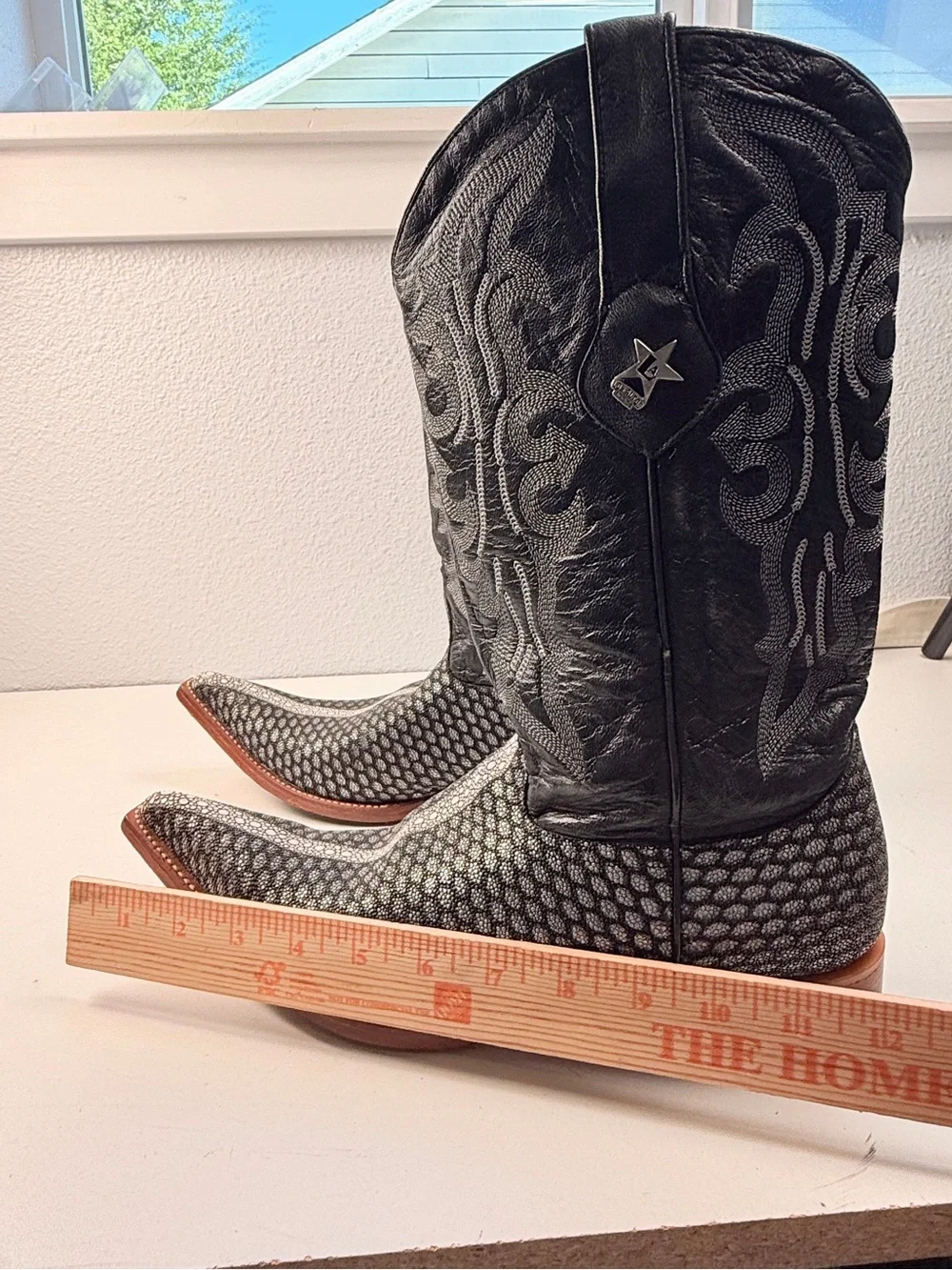 Los Altos Mens Stingray Print Leather Cowboy Boots Black Gray 8.5 EE